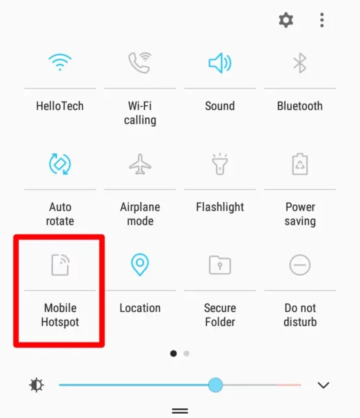 Mobile Hotspot meniu rapid Android