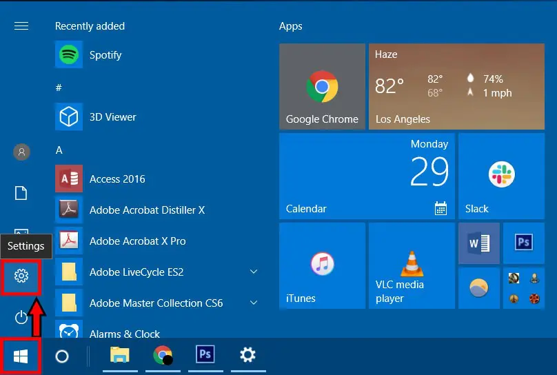 meniul start windows 10