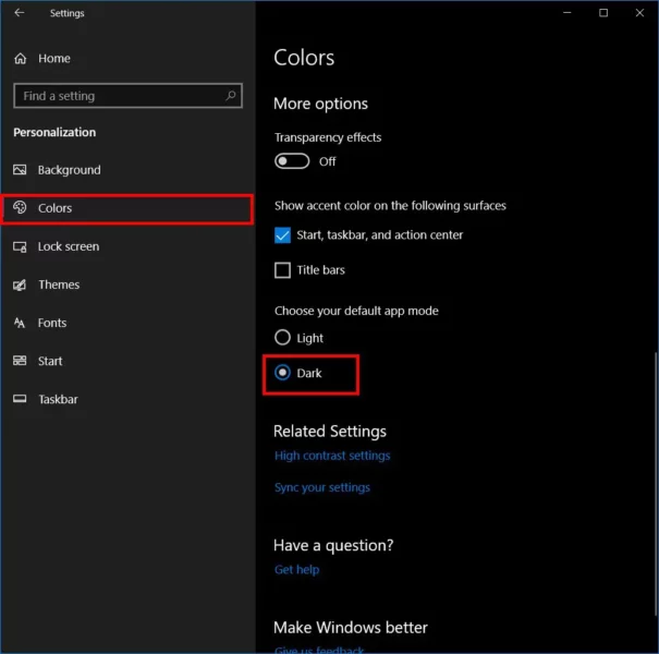 modul intunecat windows 10