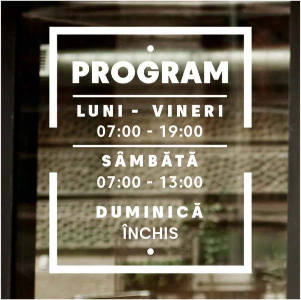 Sticker program de functionare in chenar